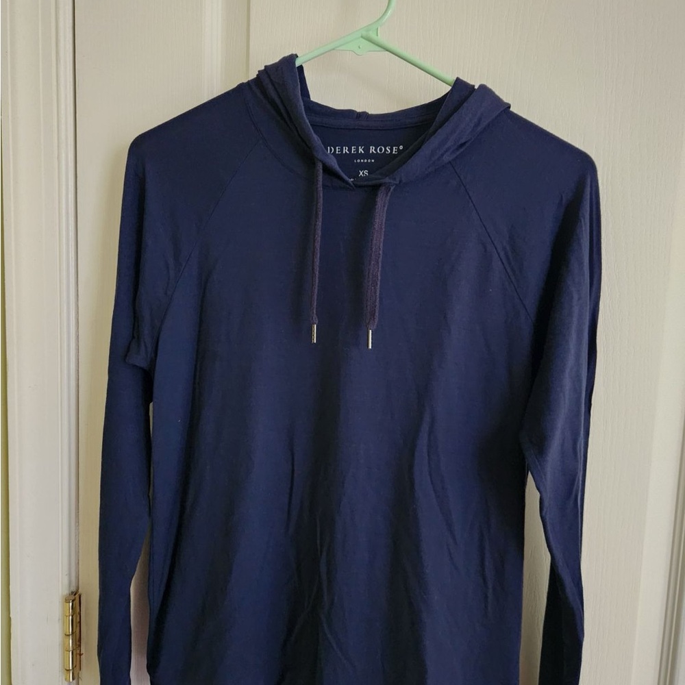 Derek Rose Blue Long Sleeve Tee with Hood and Relaxed Fit
